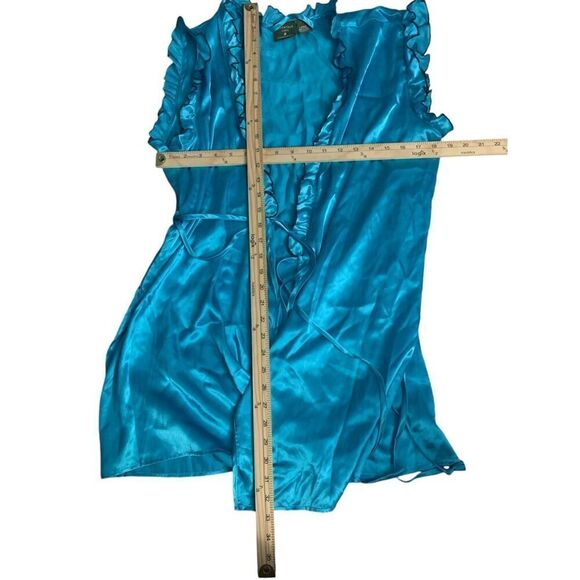 Nice vintage Mountain Lake - y2k ruffle blue with black trim satin intimate Sati - Picture 6 of 6